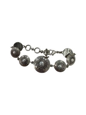 Lucky Brand Silver-Tone Beaded Disc Bracelet with Faux Pearl Accents